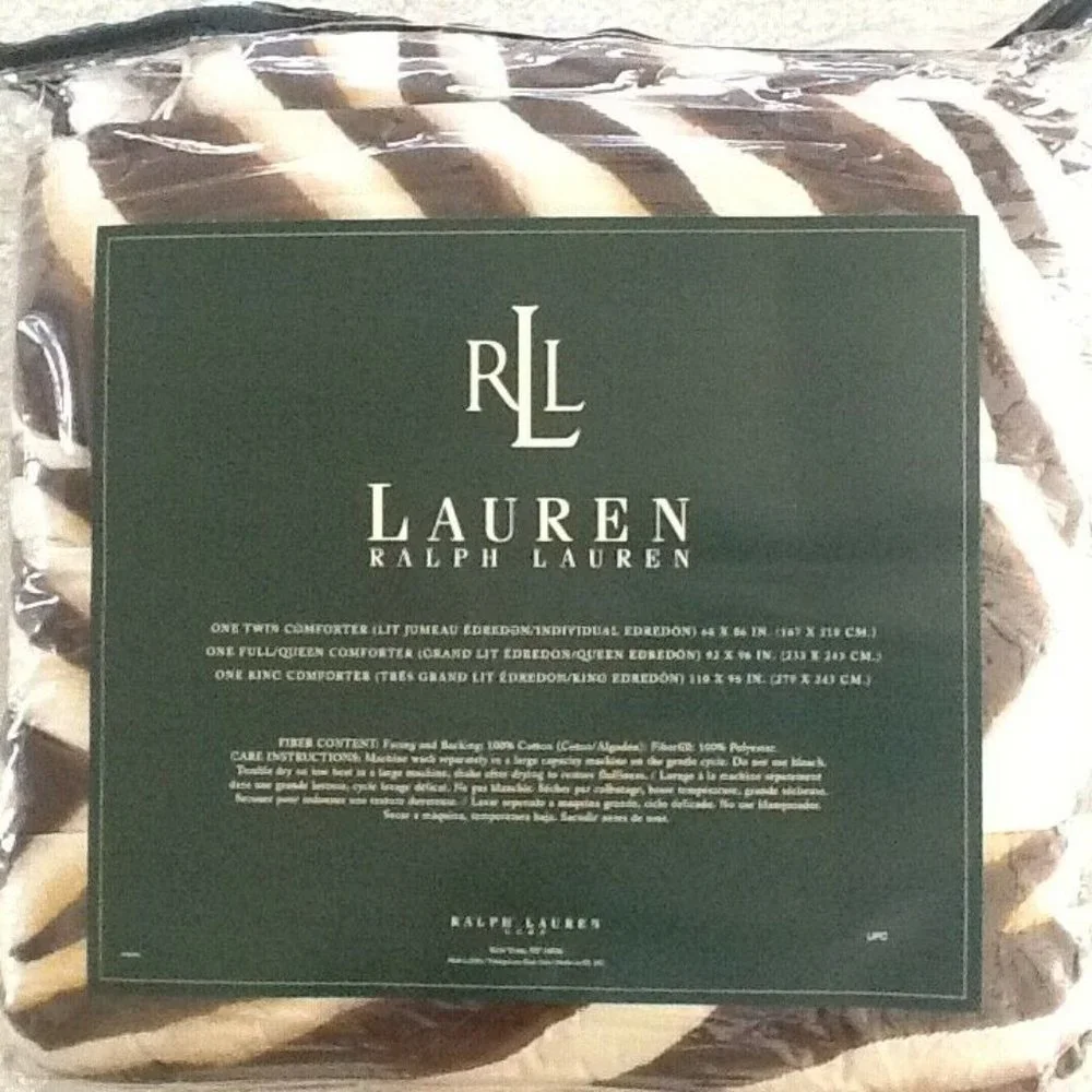 Ralph Lauren Zanzibar Grassland Zebra 100% Cotton 66x86 inch TWIN Bed Comforter